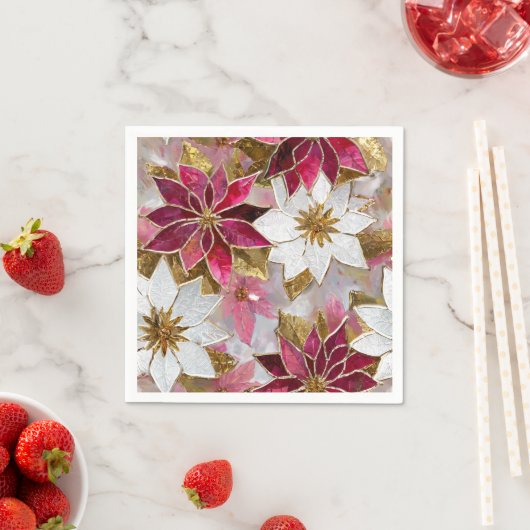 White Gold Burgundy Pink Christmas Poinsettias Serviette (Beispiel)
