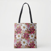 White Gold Burgundy Pink Christmas Poinsettias Tasche (Vorderseite)