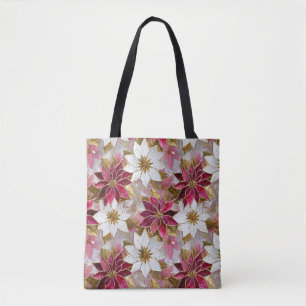 White Gold Burgundy Pink Christmas Poinsettias Tasche