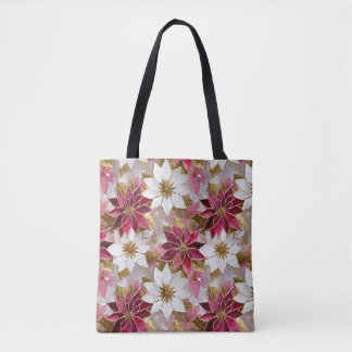White Gold Burgundy Pink Christmas Poinsettias Tasche