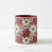 White Gold Burgundy Pink Christmas Poinsettias Tasse (Zentrum)