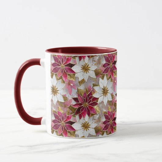 White Gold Burgundy Pink Christmas Poinsettias Tasse (Links)
