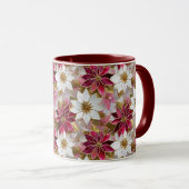 White Gold Burgundy Pink Christmas Poinsettias Tasse (VorderseiteRechts)