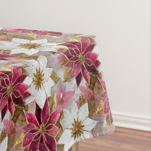 White Gold Burgundy Pink Christmas Poinsettias Tischdecke