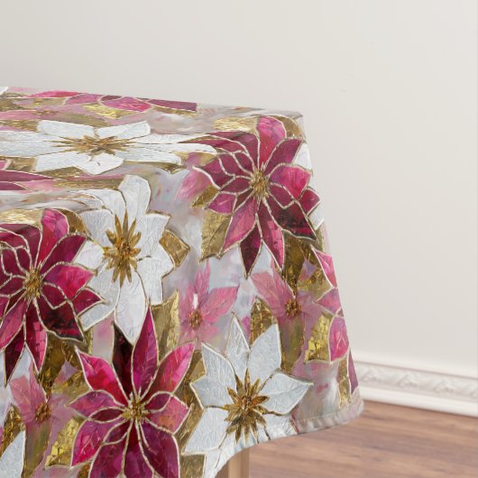 White Gold Burgundy Pink Christmas Poinsettias Tischdecke (Beispiel)