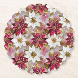 White Gold Burgundy Pink Christmas Poinsettias Untersetzer