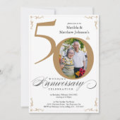 White Gold Calligraphy Foto 50 Jahre alt  Einladung (Vorderseite)