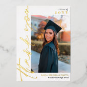 White Gold Calligraphy Foto Abschluss Vielen Dank Folieneinladung (Vorderseite)