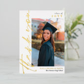 White Gold Calligraphy Foto Abschluss Vielen Dank Folieneinladung (Stehend vorne)