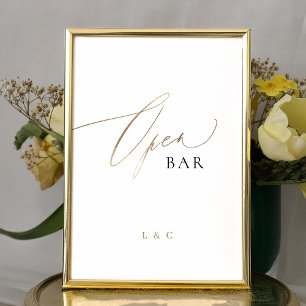 White Gold Calligraphy Wedding OPEN Bar Sign Tischnummer
