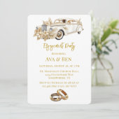 White Gold Car mit Florals Engagement Party Einladung (Stehend Vorderseite)