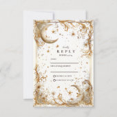 White Gold Celestial Moon & Stars Wedding RSVP Karte (Vorderseite)