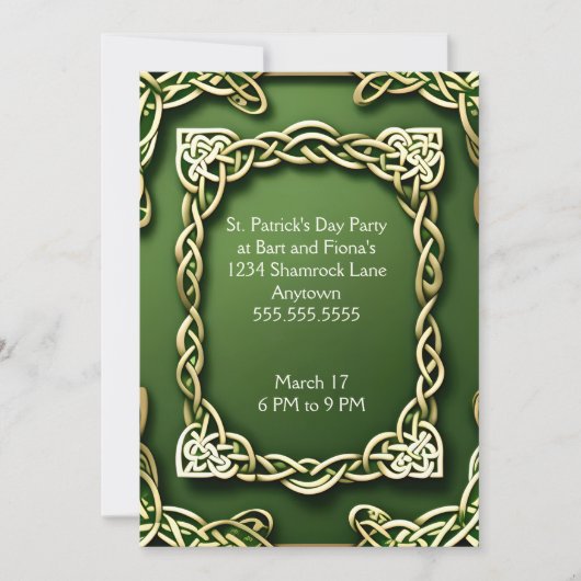 White Gold Celtic Frame St. Patrick's Day Einladung (Vorderseite)