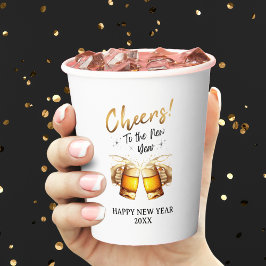 White & Gold Cheers to Silvester Party 2024 Pappbecher