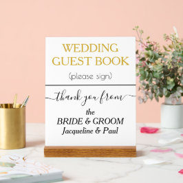 White Gold Color Wedding Guest Book NAMES Acrylschild