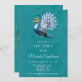 White Gold Colorful Peacock Baby Dusche Willkommen Einladung (Vorne/Hinten)