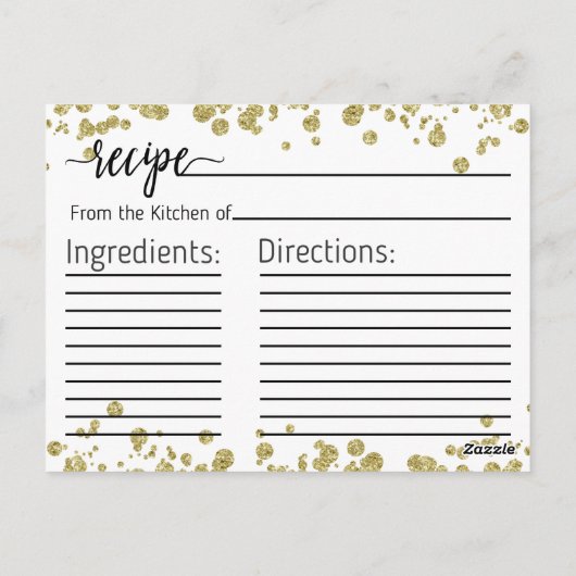 White & Gold Confetti Brautparty Rezept Karte (Rückseite)