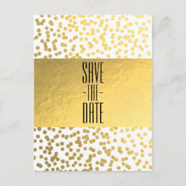 White & Gold Confetti Foil Glam Save the Date Ankündigungspostkarte