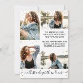 White Gold Confetti Foto Collage Abschluss Einladung (Rückseite)