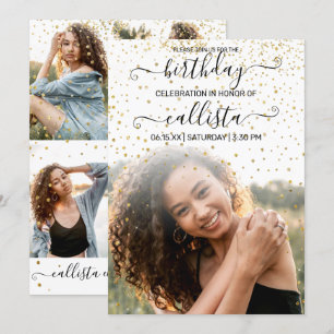 White Gold Confetti Foto Collage Geburtstag Einladung