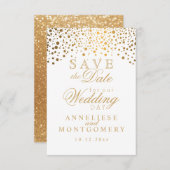 White & Gold Confetti & Glitzer Save the Date (Vorne/Hinten)