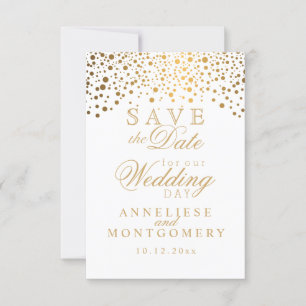White & Gold Confetti & Glitzer Save the Date
