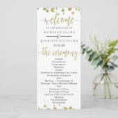 White & Gold Confetti Hochzeitsprogramm Programm (Stehend Vorderseite)