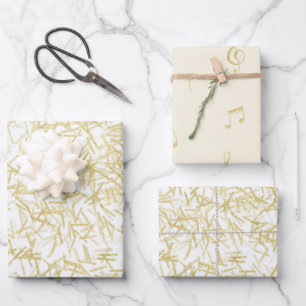 White Gold Confetti Musiknoten Geburtstag Geschenkpapier Set