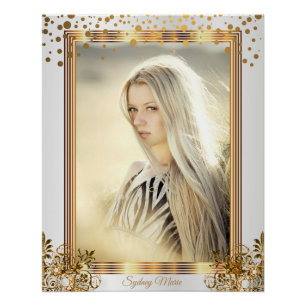 White & Gold Confetti Punkte - Fügen Sie Ihr Foto Poster