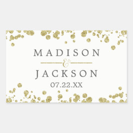 White & Gold Confetti Wedding Monogram Rechteckiger Aufkleber