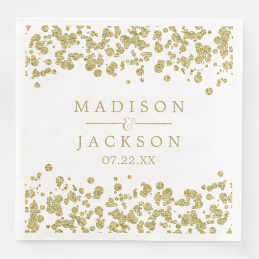 White & Gold Confetti Wedding Monogram Serviette (Vorderseite)