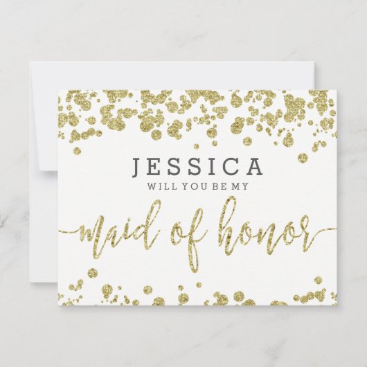 White & Gold Confetti werden Sie meine Trauzeugin Einladung (Vorderseite)