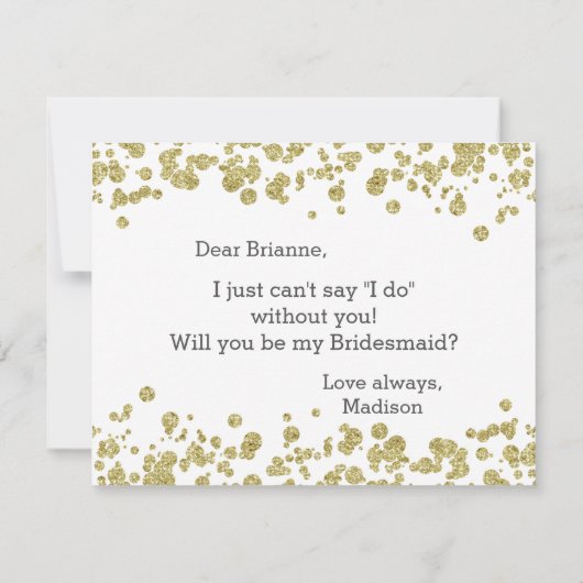 White & Gold Confetti wird meine Bridesmaid sein Einladung (Rückseite)