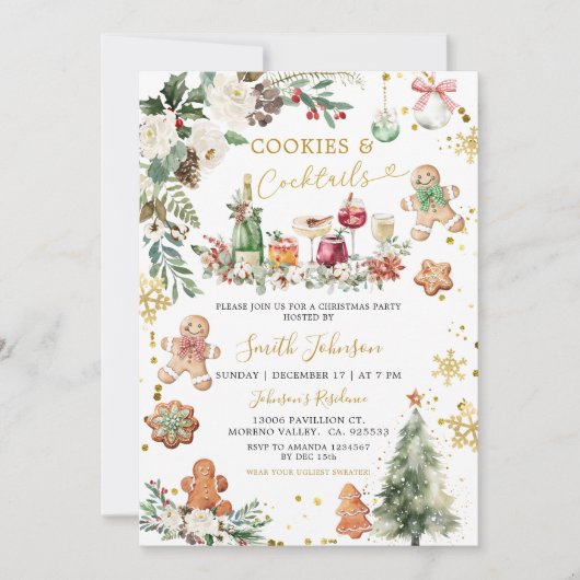 White Gold Cookie Cocktail Weihnachtsfeier Einladung (Vorderseite)