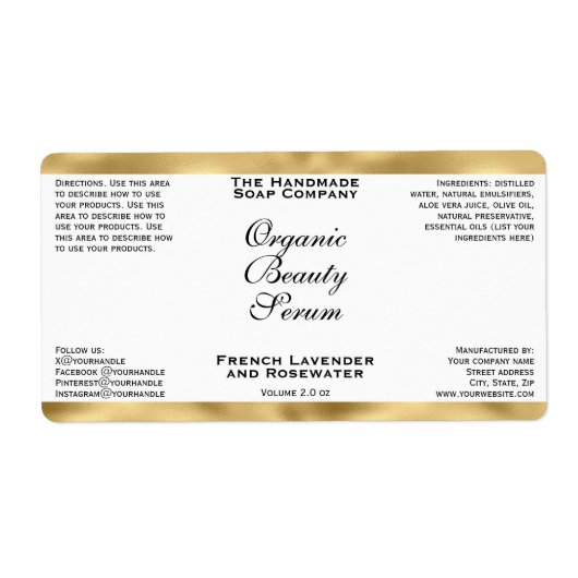 White & Gold Cosmetics Dropper Bottle Label (Vorne)