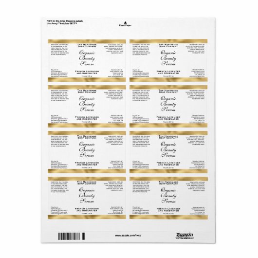 White & Gold Cosmetics Dropper Bottle Label (Vorne)