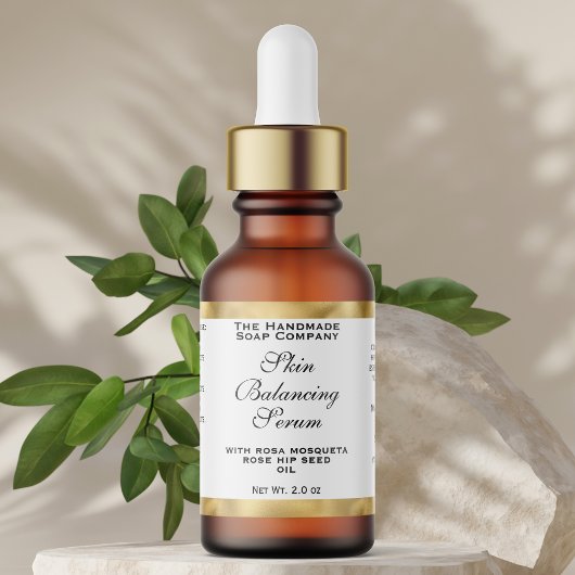 White & Gold Cosmetics Small Dropper Bottle Label  Adressaufkleber