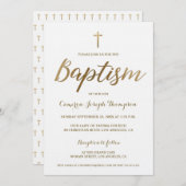 White Gold Cross Custom Baby Boy Taufe Einladung (Vorne/Hinten)