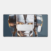 White Gold Cyborg Android Face Sci-Fi Schreibtischunterlage (Tastatur & Maus)