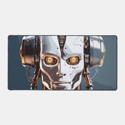 White Gold Cyborg Android Face Sci-Fi Schreibtischunterlage (Vorderseite)