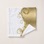 White & Gold Damask Badhandtuch Set (Waschlappen)