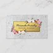 White Gold Damask handmade Paper Wedding Planner Visitenkarte (Vorderseite)