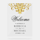 White Gold Damask Wedding Welcome Acrylschild (Vorderseite)
