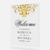 White Gold Damask Wedding Welcome Acrylschild (Winkel)