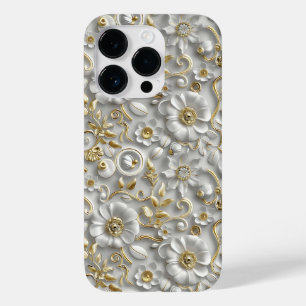 White Gold Decorative 3D Flora Flora Case-Mate iPhone 14 Pro Hülle