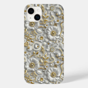 White Gold Decorative 3D Flora Flora Case-Mate iPhone 14 Plus Hülle