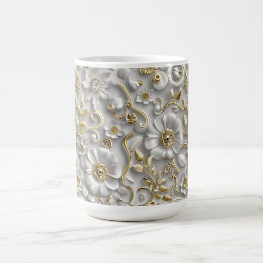 White Gold Decorative 3D Flora Flora Kaffeetasse (Mittel)