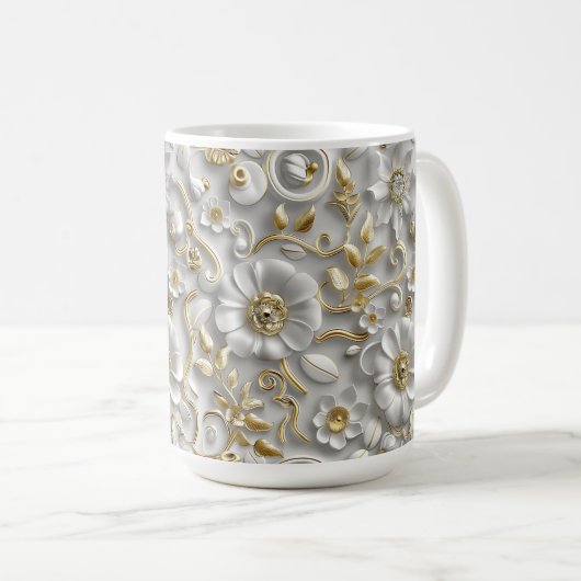 White Gold Decorative 3D Flora Flora Kaffeetasse (VorderseiteRechts)