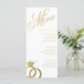 White & Gold Diamond Ring Hochzeitsempfang Menükarte (Stehend Vorderseite)