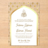 White Gold Diamonds Arch Moslemhochzeit Acryleinladungen (Vorderseite)